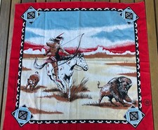 EUC VTG NATIVE AMERICAN BUFFALO SOUTHWESTERN SCENE KERCHIEF BANDANA MADE IN USA