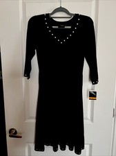 NWT Just Taylor Black Knit Dress Fit Flare Studded Women’s NEW Size Small