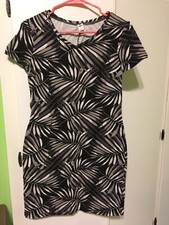 Old Navy Womens Palm Plant Black Cotton Spandex Dress Medium