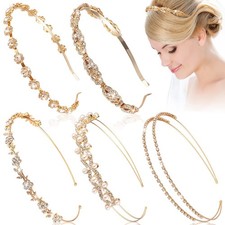 5 Pcs Gold Rhinestones Headbands for Women Flower Leaf Tiara Crown Headband M...
