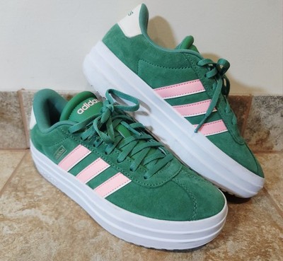 Adidas | VL Court Bold Women's 7 Green Pink Spark Low Top Suede Sneakers EUC Y2K