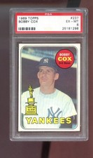 1969 Topps #237 Bobby Cox ROOKIE RC New York Yankees PSA 6 Graded Baseball Card. rookie card picture