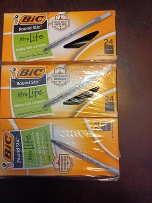 Bic Round Stic pens Lot of 3 of 24 each per box Black  GSM 19713