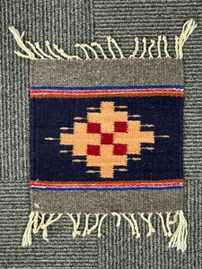 Zapotec Mexico Rug Mid/Late 20th Century  9.5" H x 9.25" W + Fringe  Hand Woven