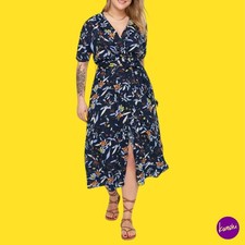 TRENDYOL Women's Plus Size Midi Dress, Viscose Wrapover, Navy Blue, UK 18 Plus