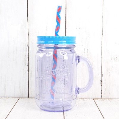 Aladdin Mason Jar Double Wall Plastic Tumbler 16 oz Blue Lid with Straw |  eBay