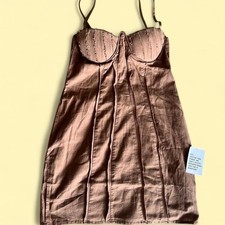 Tan/brown mini A-line dress with boning, corset by ASOS Design - 0