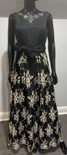 Eliza J black & gold embellished evening dress size 8 bow sash tie $258