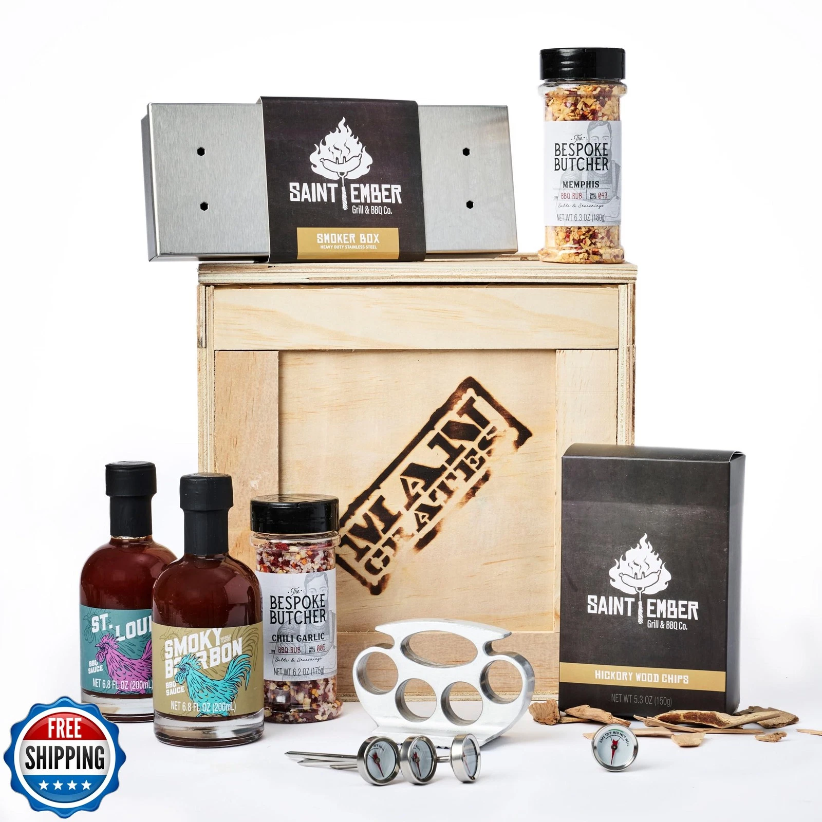 Man Crates Grill Master Crate with Wood Chips, Smoker Box, Thermo