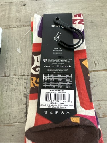 Stance Wonka Bars Kids Crew Socks 2 Pair Large 3-5.5 Youth Willy Wonka & Stripe - Picture 9 of 14