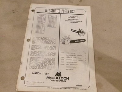 McCulloch 100 Series & 160S Eager Beaver & Super 16 Illustrated Parts List 1987