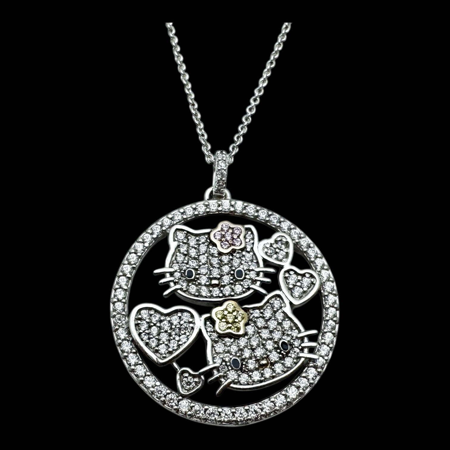 Sanrio Diamonique Hello Kitty and Mimi Sterling Silver  pendant necklace 18in