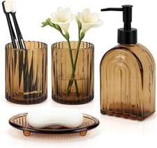 4 Pcs Glass Bathroom Accessories Set,13oz Liquid Arch Design Hand Soap Dispenser