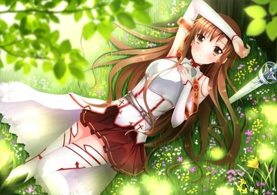 Anime sword art online girls lying down grass field Custom Gaming Mat Desk