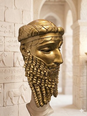 Bronze bemalte Sargon von Akkad Büste Statue mesopotamischer König antike Skulptur 