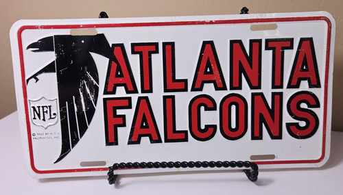 Atlanta Falcons NFL License Plate Vintage Metal Car Tag 1965 Logo Red Black Good