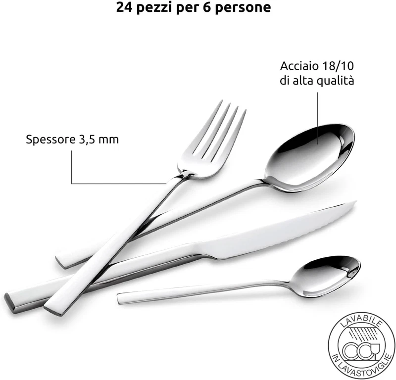 Posate LAGOSTINA Servizio 24 Pezzi Acciaio Inox 18/10 da Tavola per 6 Persone, fotografia 6 di 14
