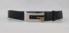 Vintage Authentic Gucci Belt Black Leather Silver Square G Buckle Mens 90-36 