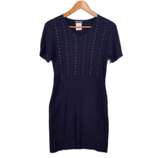 Vintage Esprit De Corp. Knit Dress Black Metallic Wool Blend Knee Length Medium