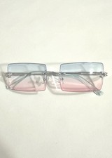 Unisex Pink And Blue Tint Rimless Rectangle Silver Frame Hip Hop Sunglasses
