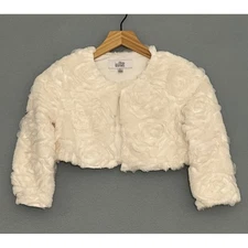 Belle Badgley Mischka Girls Bolero Shrug Faux Fur Rose Texture Off White Size L