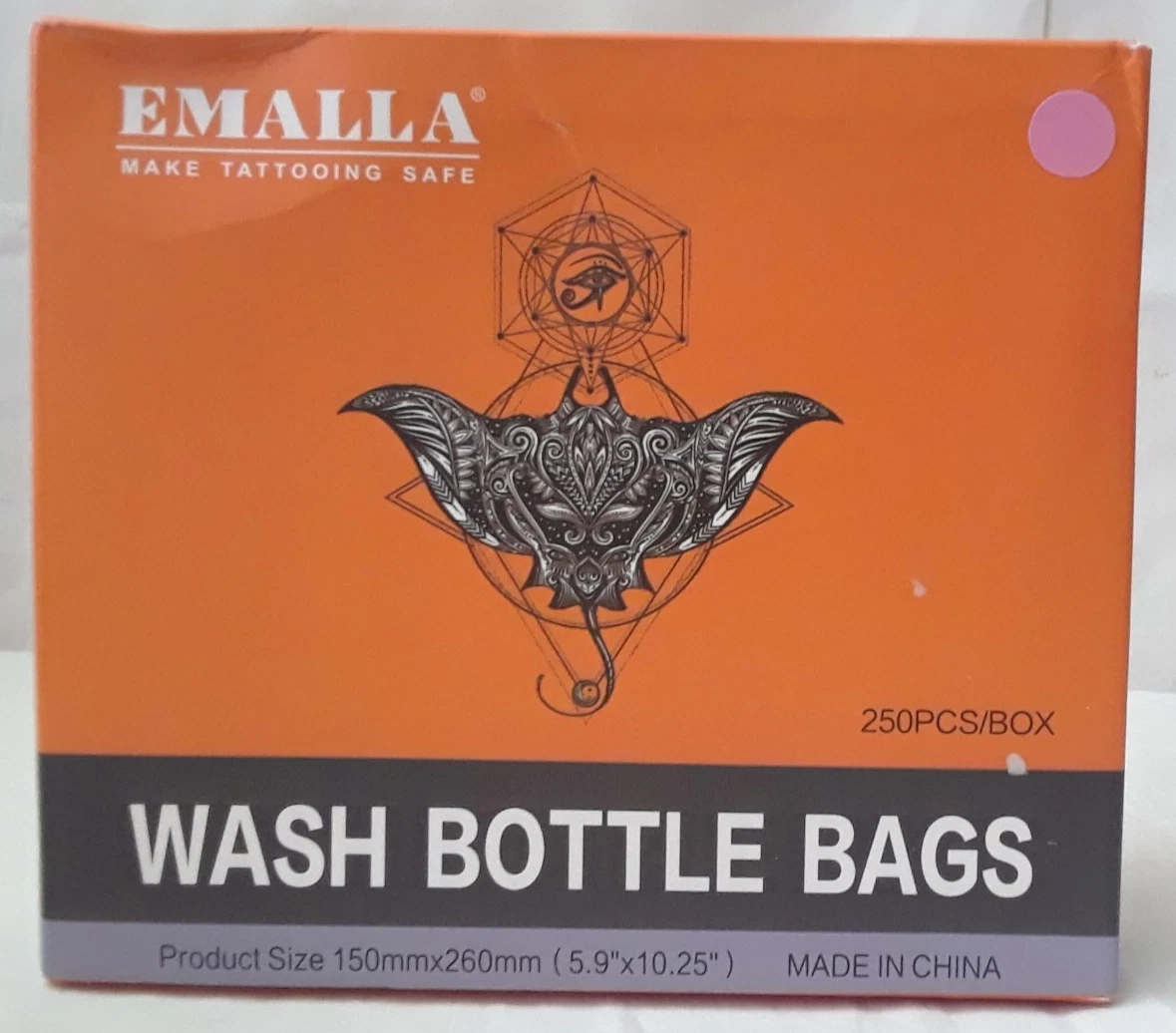 EMALLA Tattoo Wash Bottle Bags Covers Sleeves 250 pcs ~ New Sealed image 2