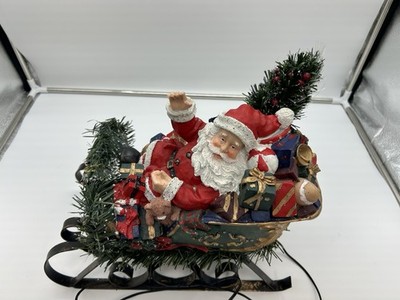 15  Fiber Optic Santa On Sled Light Up Electric Christmas Decoration