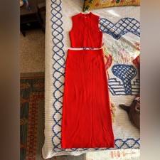 House of Harlow 1960 Vibrant Blood Orange Knit Robbed Two-piece Set