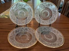 4 PC Anchor Hocking Glass Clear Sandwich Pattern 7”Luncheon Plates Gold Trim VTG