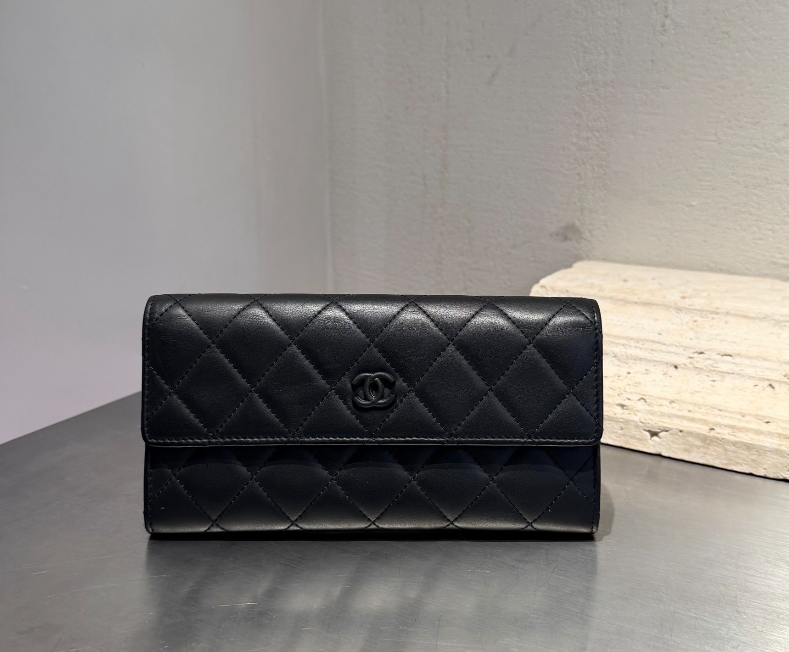 CHANEL Classic Black Leather Long Flap Wallet