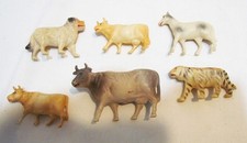 CELLULOID ANIMAL FIGURE LOT OF 6 VINTAGE TIGER DOG HORSE COWS MADE IN JAPAN