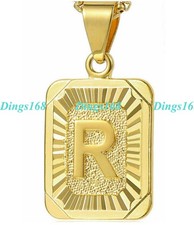 18K Gold Filled Tarnish-Resist Alphabet Letter "R" Pendant Necklace Chain Set