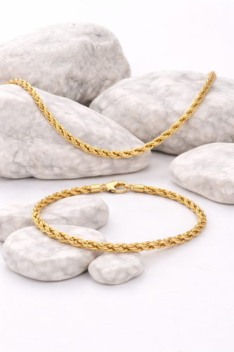 Italian 1/200 14k Yellow Gold Overlay Rope Chain Necklace Bracelet Set Cadena - Picture 15 of 18