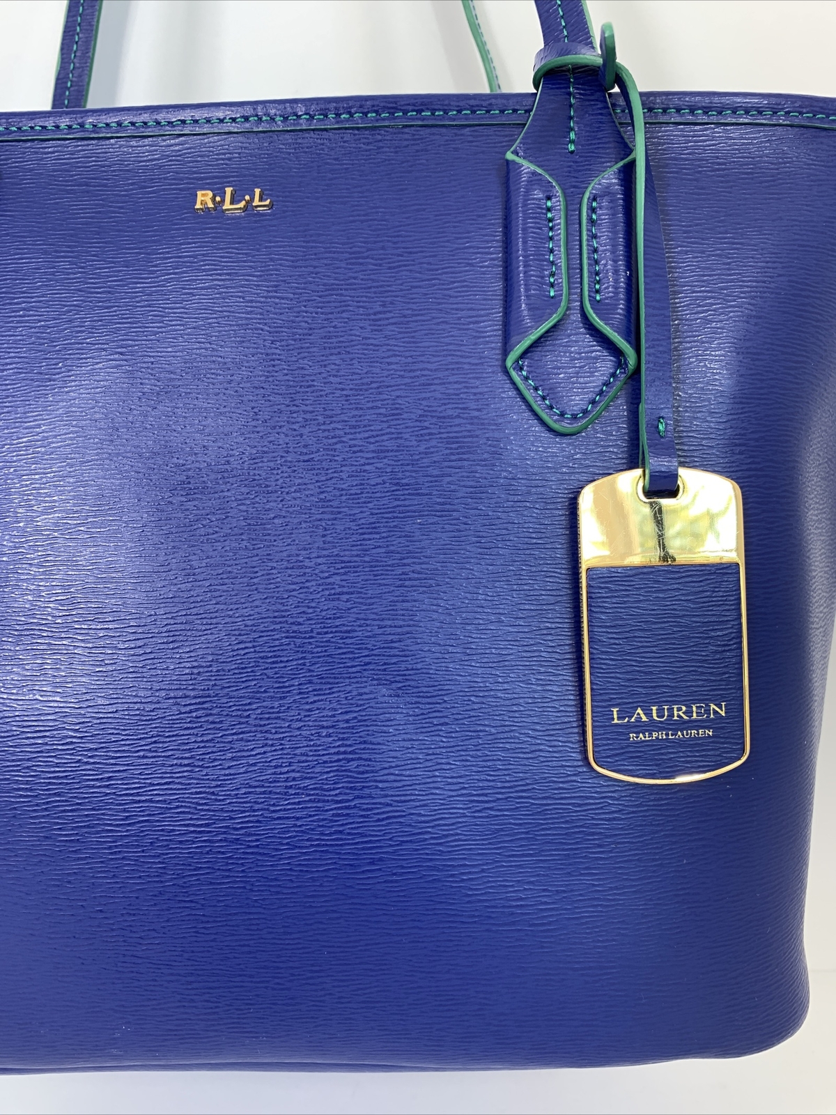 RALPH LAUREN HUNTINGDON MED TOTE RIPPLED LEATHER Faux Blue 883820950003
