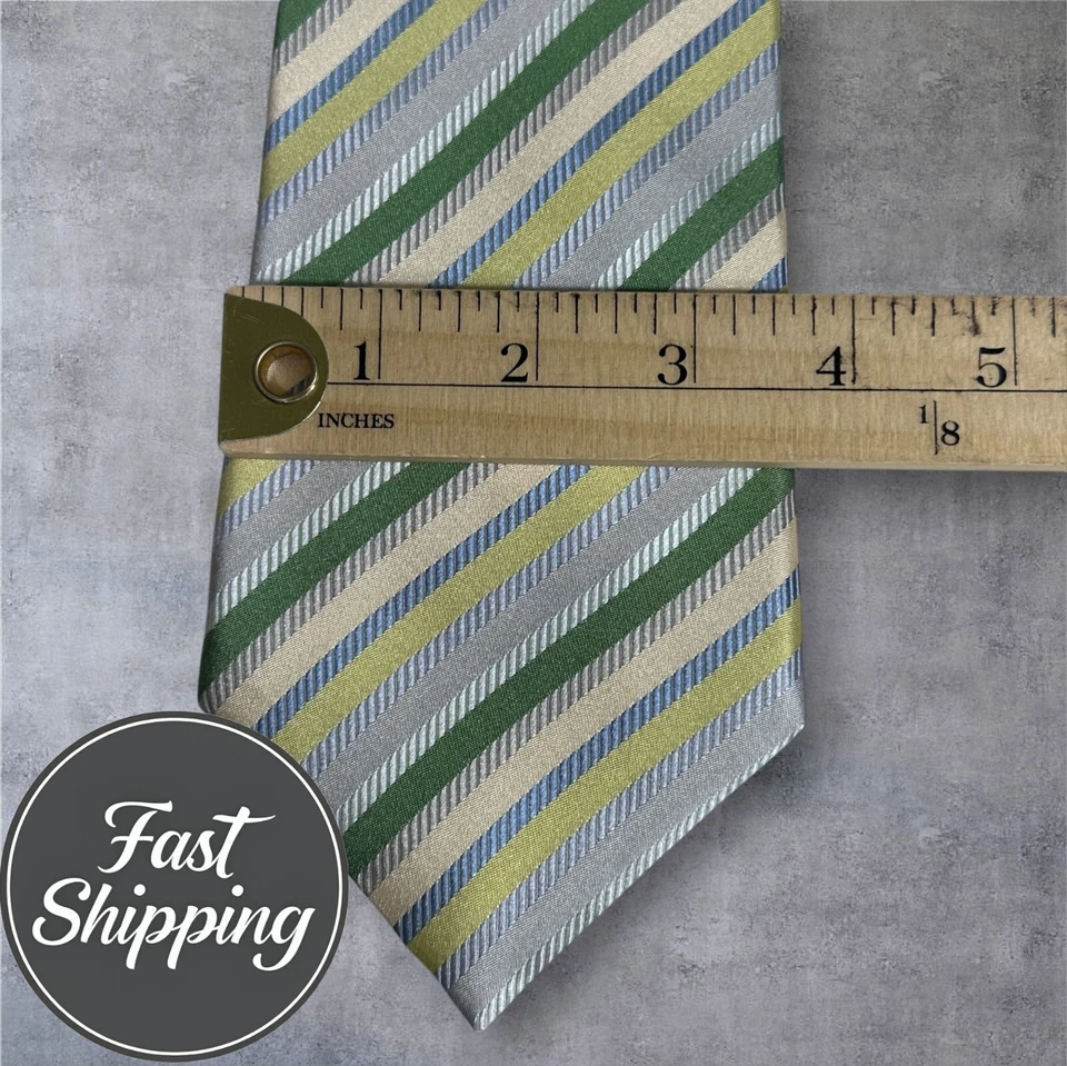 Corbata a rayas 100 % seda azul/verde/amarillo/plateada Banana Republic Foto 3 de 4