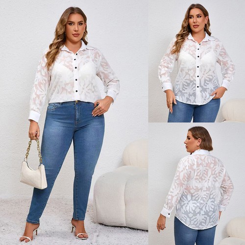 Women Floral Chiffon Long Sleeve Casual T-Shirt Tunic Tops Blouse Tee Plus Size