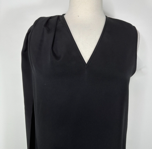 NWT St. John Silk Sleeveless Removable Tie Neck Tank Blouse Black V Neck Size S - Picture 2 of 11