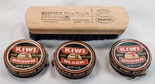 Lot of 3 Kiwi .39 Cent Shoe Boot Polish Empty Tins Empire Shoe Brush 321