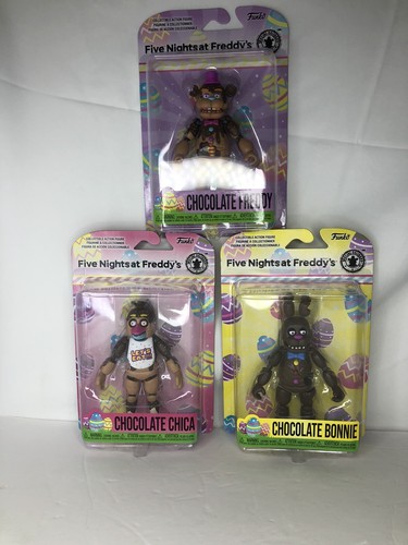 3 FIVE NIGHTS AT FREDDYS CHOCOLATE ACTION FIGS FREDDY, BONNIE & CHICA - IN HAND - Picture 3 of 8