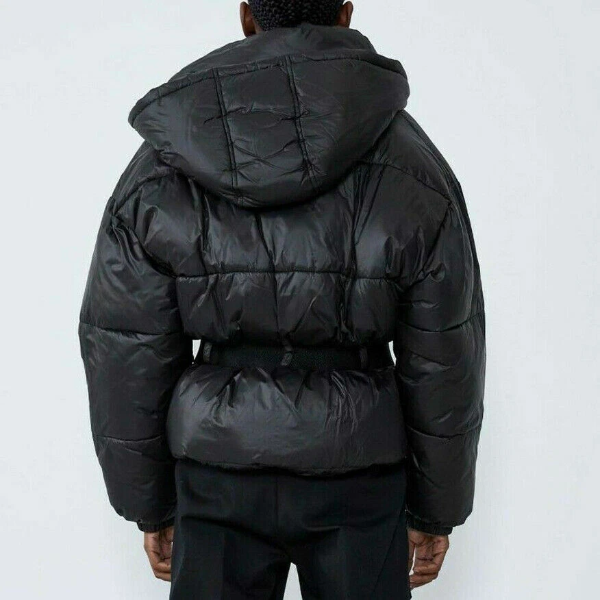 NEW ZARA BLACK SORONA ® DUPONT™ BELTED PUFFER JACKET REMOVABLE HOOD SZ M - Image 3 of 4