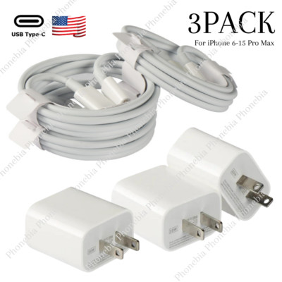 3PACK 20W PD Fast Charger Cube Type C Cable For iPhone 16 15 14 13 12 11 Pro Max