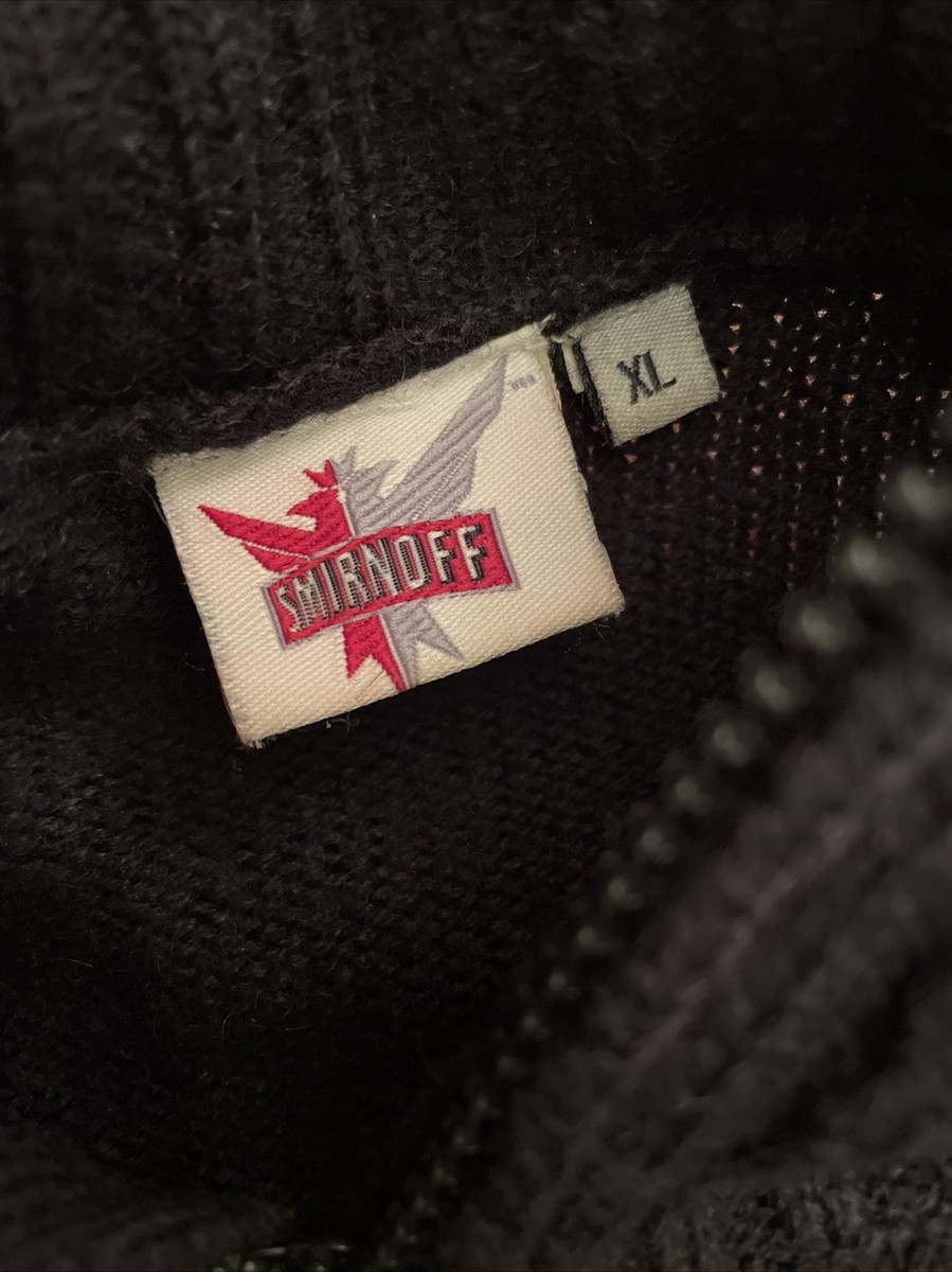 RARE Vintage SMIRNOFF Embroidered Full Zip Knit Wool Blend Sweater