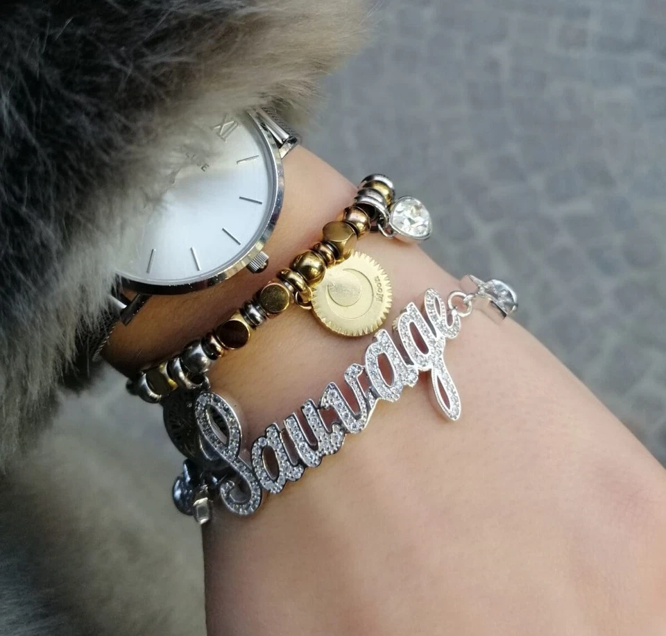 Bracciale argento 925 con nome zirconi brillanti semirigido gioielli donna rodio - Immagine 2 di 4