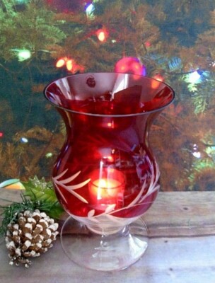 Petite Floral Christmas Ruby Red Crystal Hurricane Candle ...