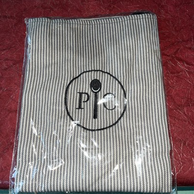 New PAMPERED CHEF Consultant Apron. BLACK/GRAY Striped Embroidered Apron.