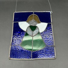 Vintage Handmade Stained Glass Angel Sun Catcher Hanging Window Wall Art 8"x10"