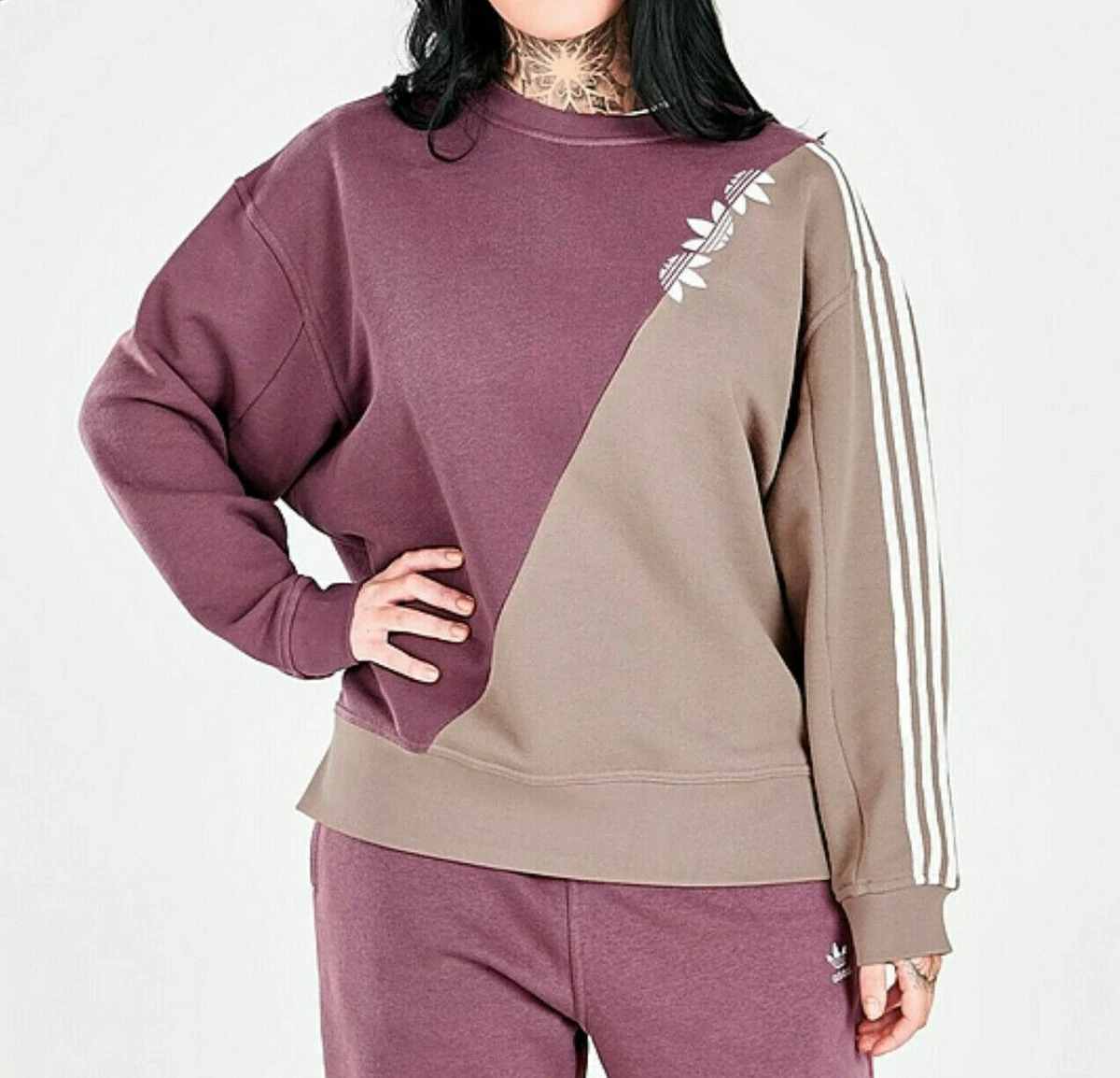 adidas Women's Adicolor Sliced Trefoil Crewneck Sweatshirt Quiet Crimson