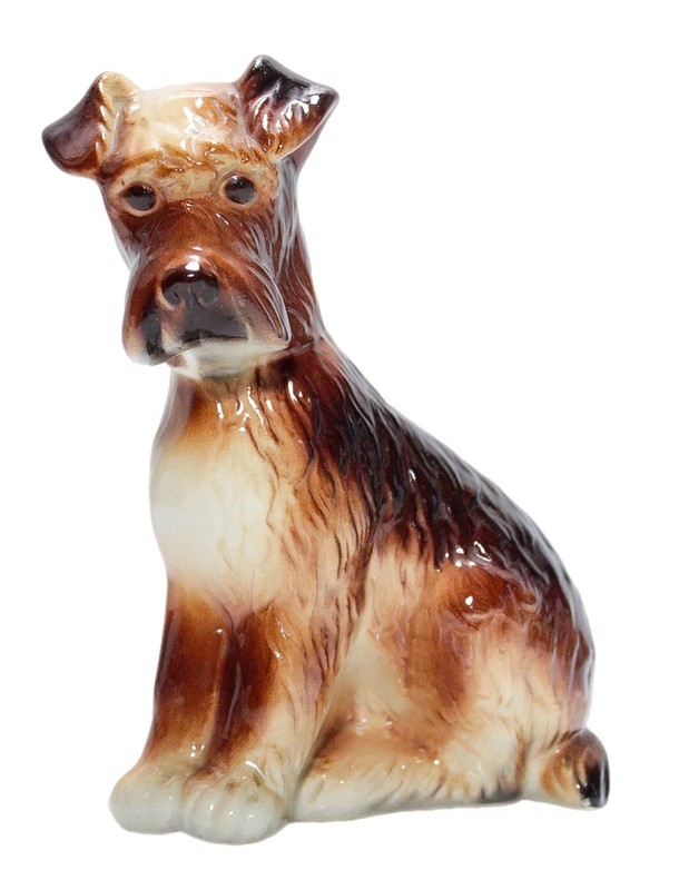 Vintage Hand Painted Fox Terrier Dog Brown & Black Porcelain Figurine