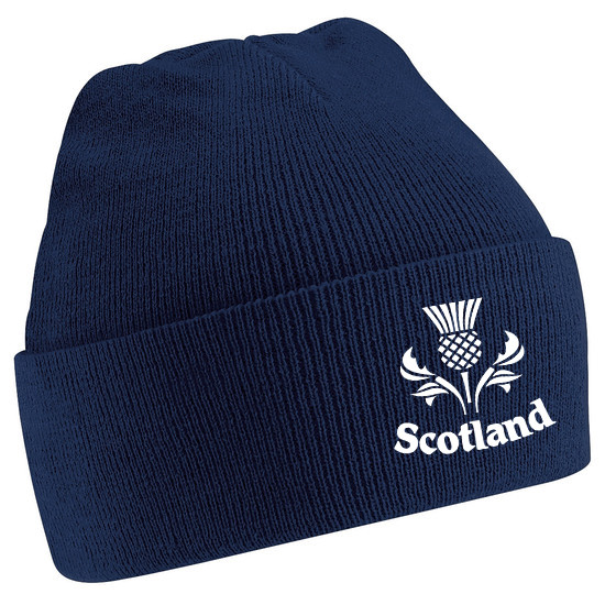 MENS/ WOMENS SCOTLAND THISTLE BEANIE HAT - NAVY, IDEAL GIFT