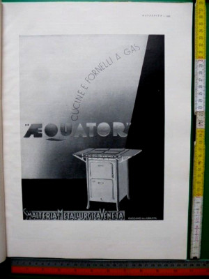 Advertising 1934 AEQUATOR Gas Cookers & Stoves BASSANO DEL GRAPPA Metallurgy